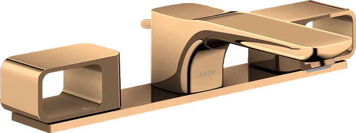 Hansgrohe Axor Urquiola 3-Loch Waschtischarmatur 50 mit Platte und Zugstangen-Ablaufgarnitur polished bronze
