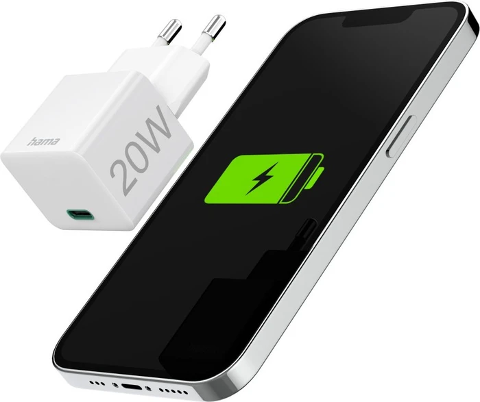 Hama Schnellladegerät USB-C PD/Qualcomm Mini-Ladegerät 20W weiß