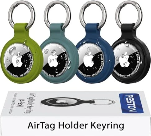 Peston Schlüsselanhänger mit wasserdichter Hülle für Apple AirTa grün/blaugrün/blau/schwarz, 4er-Pack