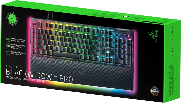 Razer BlackWidow V4 Pro, Razer GREEN Clicky Gen-3, USB, US