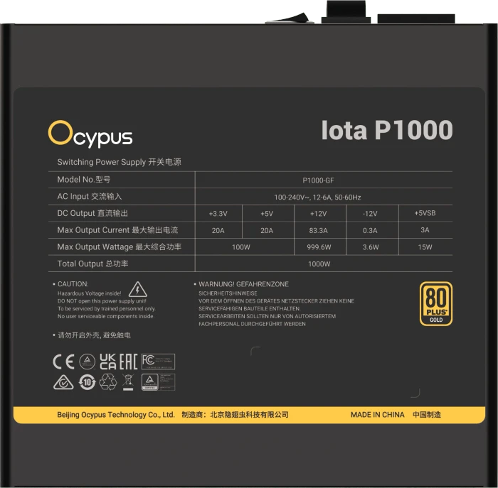 Ocypus Iota P1000 schwarz 1000W, ATX 3.1