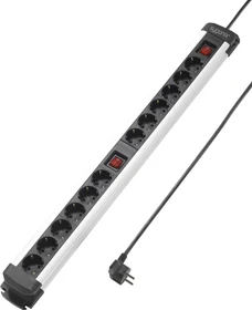 Sygonix Steckdosenleiste mit 2x Schalter, 12-fach, 1.4m, schwarz/silber