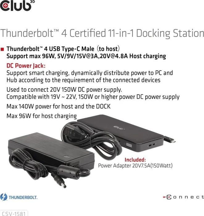 Club 3D 11-in-1 Docking-Station, Thunderbolt 4 [Stecker]