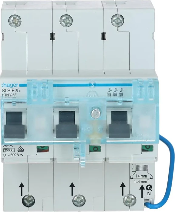 Hager SLS-Schalter 3 polig E-Charakteristik 25A für Hutschienenmontage
