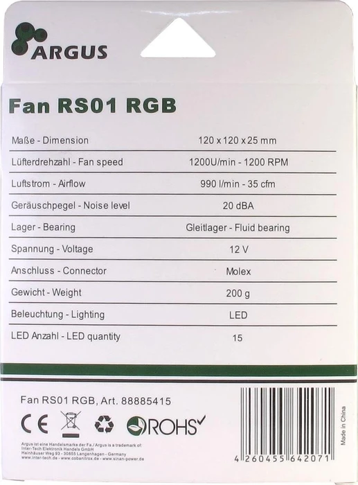 Inter-Tech Argus RS01, LED-Steuerung, Fernbedienung, 120mm