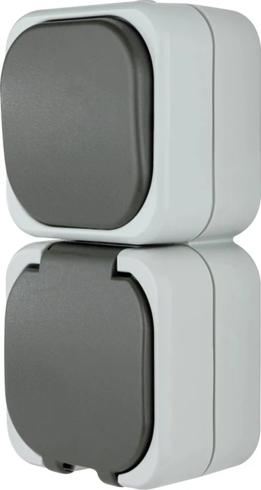 REV Ritter AquaTop Aus-/Wechselschalter + Steckdose AP IP44, grau
