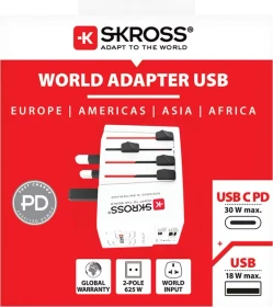 Skross World Travel Adapter MUV USB AC30PD, 1x USB-A, 1x USB-C, weiß