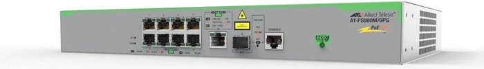 Allied Telesis CentreCOM FS980M Desktop Managed Switch, 8x RJ-45, 1x RJ-45/SFP, 150W PoE+