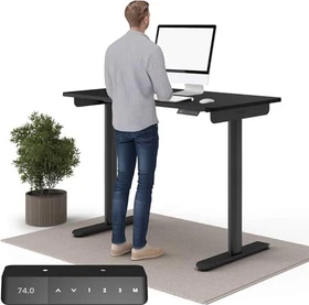 Ergotopia Desktopia One elektrisch höhenverstellbarer Sitz-Steh-Schreibtisch 138x65cm schwarz/schwarz