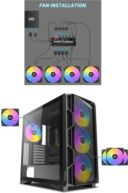 Antec AX1000 ARGB, schwarz, Glasfenster