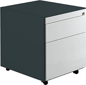 mauser Rollcontainer line, 1x Utensilienauszug, 1x Materialschublade, 1x Hängeregistratur, anthrazitgrau/lichtgrau