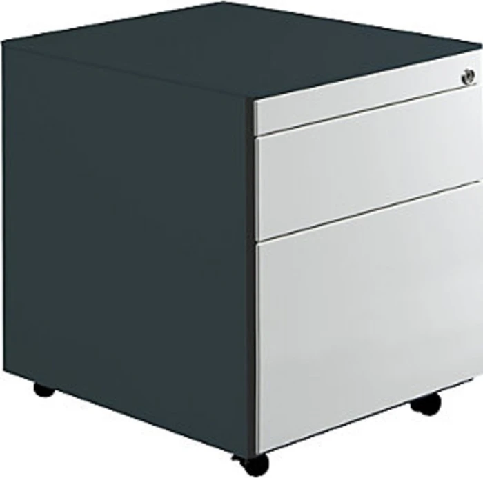 mauser Rollcontainer line, 1x Utensilienauszug, 1x Materialschublade, 1x Hängeregistratur, anthrazitgrau/lichtgrau