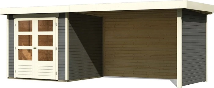 Karibu Askola 2 Gartenhaus inkl. Anbau + Rück- und Seitenwand 2.8m terragrau