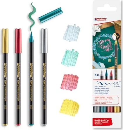edding 1340 Pinselstift metallic gold/silber/grün, 4er-Set