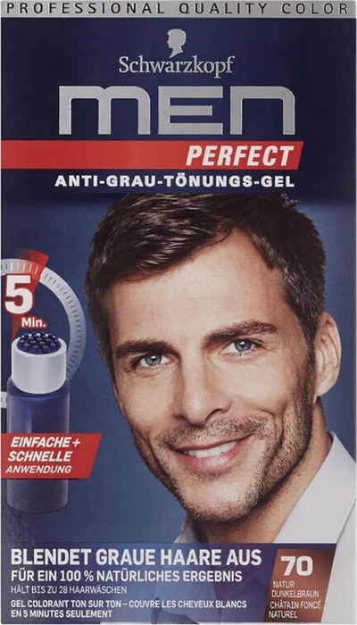 Schwarzkopf Men Perfect Anti-Grau Tönungs-Gel 70 Natur Dunkelbraun, 80ml