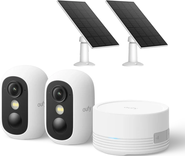 eufy eufyCam C35, weiß, 2er-Pack inkl. HomeBase Mini/2x Solarpanel, Set
