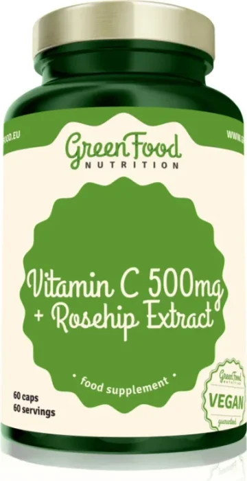 GreenFood Vitamin C500 + Hagebutten Kapseln, 60 Stück