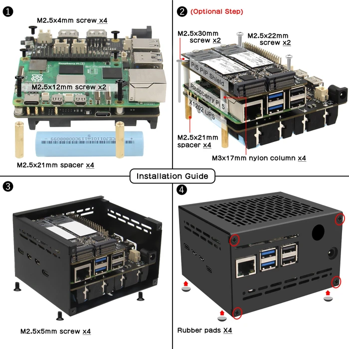 Geekworm Gehäuse für Raspberry Pi 5 X1202 Shield, schwarz