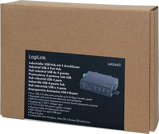 LogiLink Industrial Railmount USB-Hub, 4x USB-A 3.0, USB-B 3.0 [Buchse]