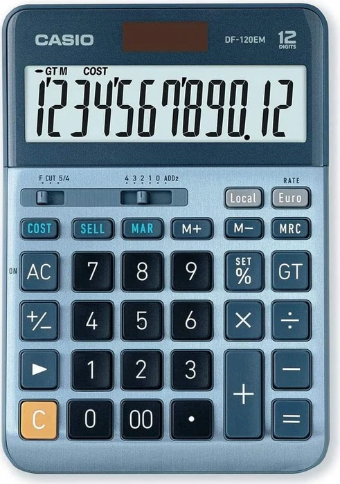 Casio Tischrechner DF-120EM 12-stellig | Währungsumrechnung | Solar-/Batteriebetrieb | silber