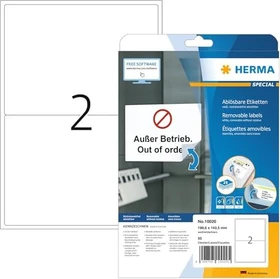 Herma Etiketten, 199.6x143.5mm, ablösbar, weiß, 25 Blatt (50 Etiketten)