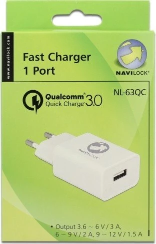 Navilock USB-Ladegerät 1x USB-A Qualcomm Quick Charge 3.0 weiß