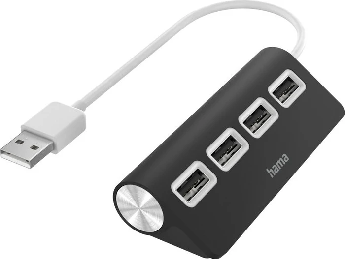 Hama USB-2.0-Hub, 4 Ports, schwarz schwarz