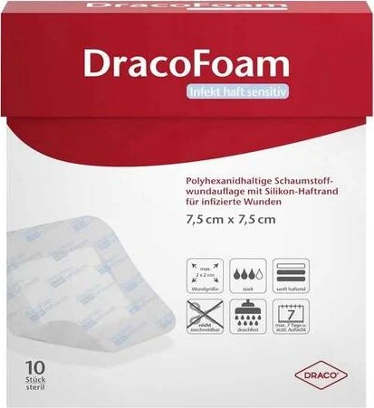 Dr. Ausbüttel DracoFoam Infekt haft sensitiv Schaumstoff Wundauflage, 12.5 x 12.5cm, 10 Stück
