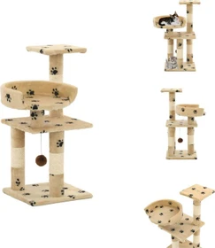 vidaXL Katzen-Kratzbaum mit Sisal-Kratzsäulen, 65cm mit Pfoten-Aufdruck, beige