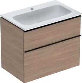 Geberit iCon Set Möbelwaschtisch/Unterschrank 75cm weiß, Korpus: Eiche/Melamin Holzstruktur, Griff: lava/pulverbeschichtet matt