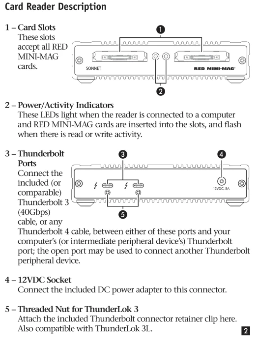 Sonnet SF3 Series - RED MINI-MAG Pro Card Reader - Multi-Slot-Cardreader, Thunderbolt 3 [Buchse]