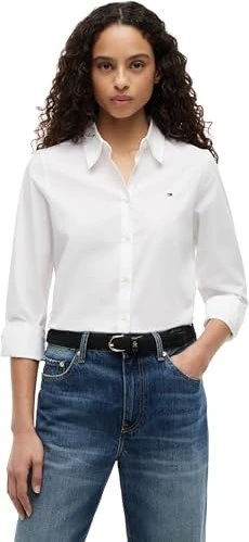 Tommy Hilfiger Regular Fit Flag-Stickerei Hemd langarm nos optic white (Damen)