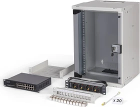 Digitus Professional SoHo Pro Line 10" Wandgehäuse SET 9HE, unmontiert, Sicherheitsglastür, IP20, RAL 7035, 300mm tief