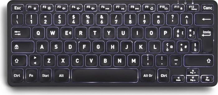 Perixx Periboard-732 Wireless Mini Keyboard, schwarz, LEDs weiß, USB, IT
