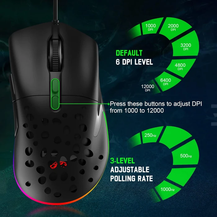 Ziyou Lang D19 RGB Gaming Mouse schwarz, USB