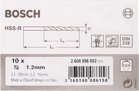 Bosch Professional HSS-R Spiralbohrer, 1.2x16x38mm, 10 Stück