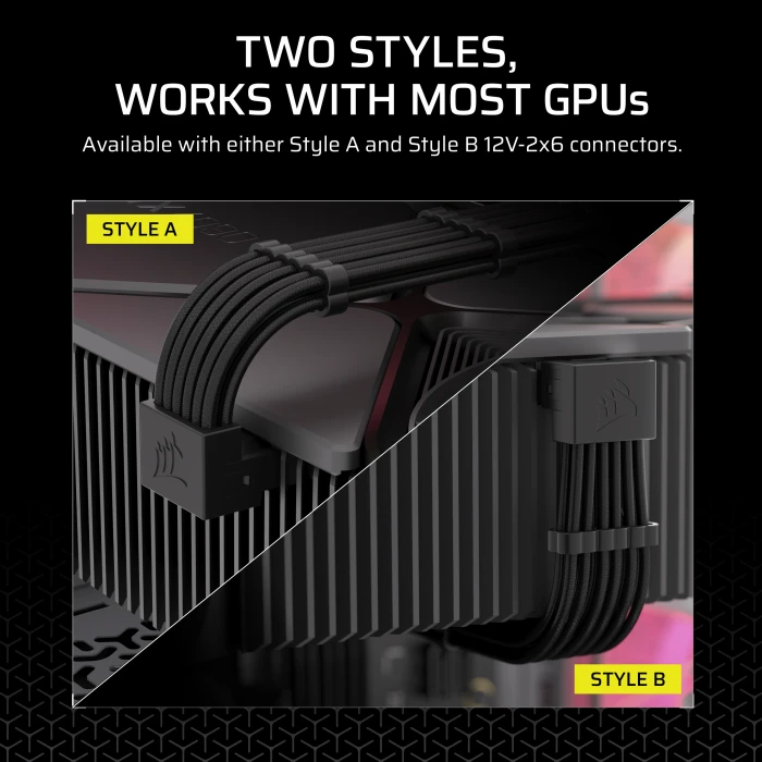 Corsair PSU Cable Type 4 - 12+4-Pin 12V-2x6 Cable, schwarz, 90° gewinkelt, 65cm, Stil B - Sense-Pins oben