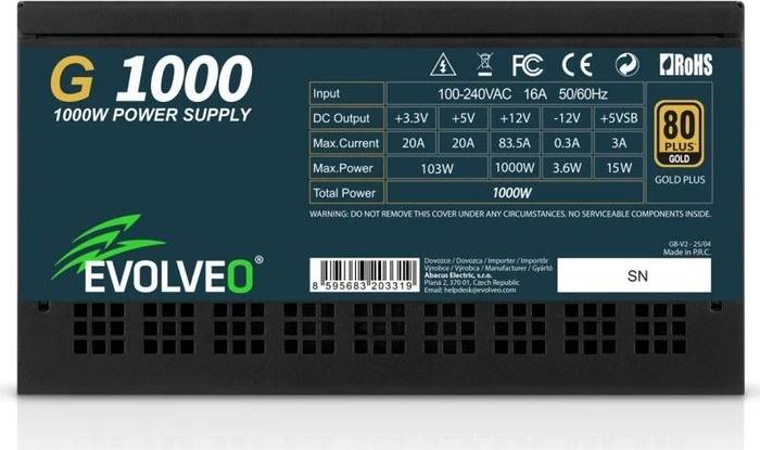 Evolveo Gold Series G1000 schwarz 1000W, ATX 3.1
