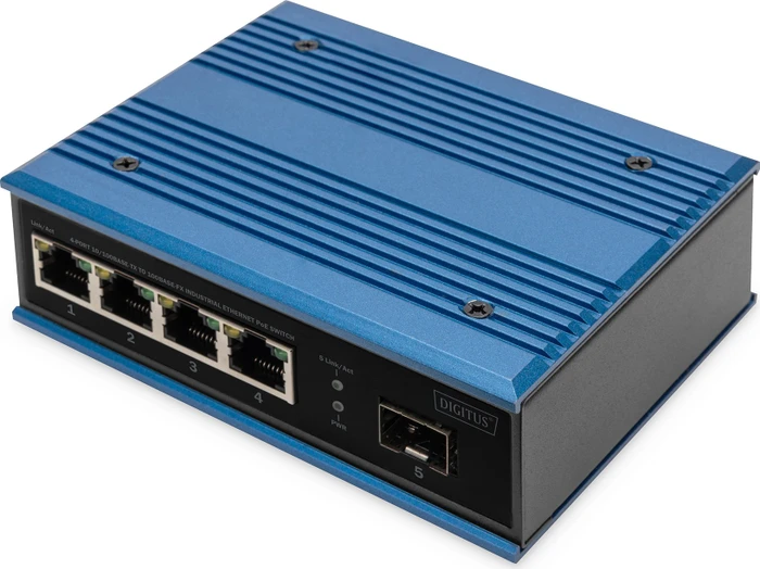Digitus DN-65 Industrial Railmount Switch, 4x RJ-45, 1x SFP, PoE+