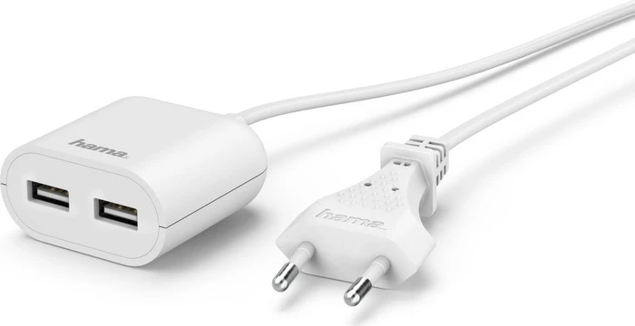 Hama USB-Netzteil mit Kabel 2.4A 2x USB 1.9m weiß