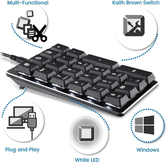Perixx Peripad-303 U Keypad, schwarz/weiß, Kailh BROWN, USB-A