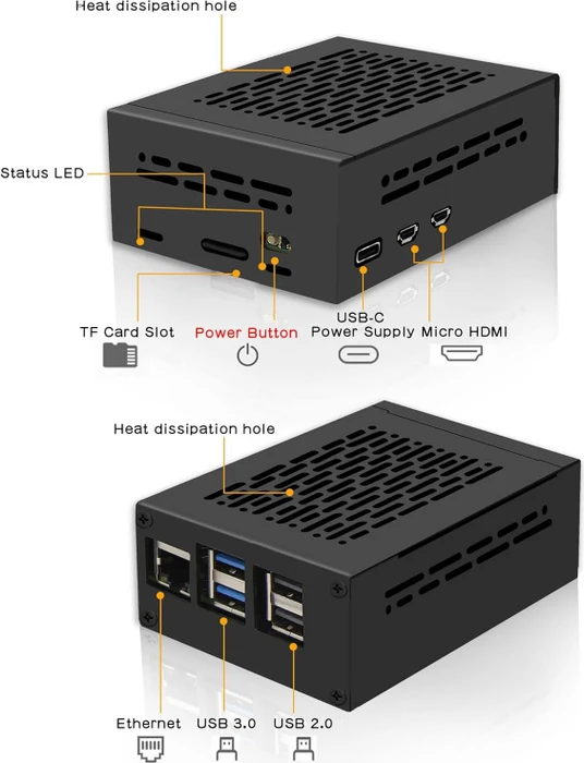 Geekworm Gehäuse für Raspberry Pi 5, kompatibel mit X1002/X1005, schwarz