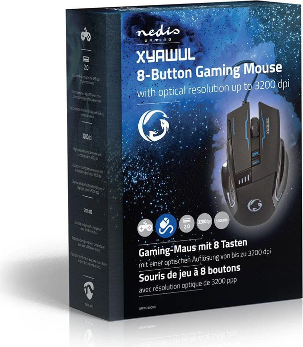 Nedis Xyawul Gaming Mouse, schwarz, USB