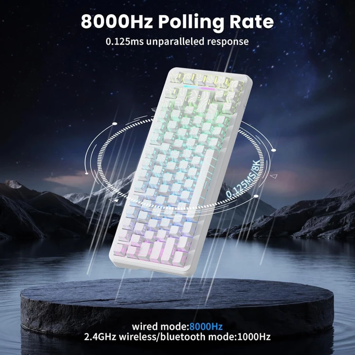 Attack Shark X82PRO HE Magnetic 75% inkl. Spiralkabel, weiß mit Kontur, LEDs RGB, Outemu White Jade Magnetic, USB/Bluetooth, US