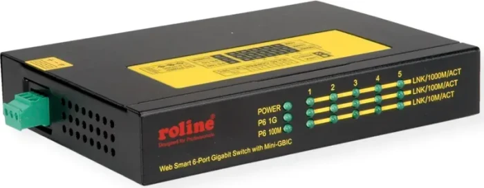 Roline Industrial Railmount Gigabit Switch, 5x RJ-45, 1x SFP