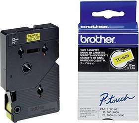 Brother TC-601 Beschriftungsband,  12mm, schwarz/gelb