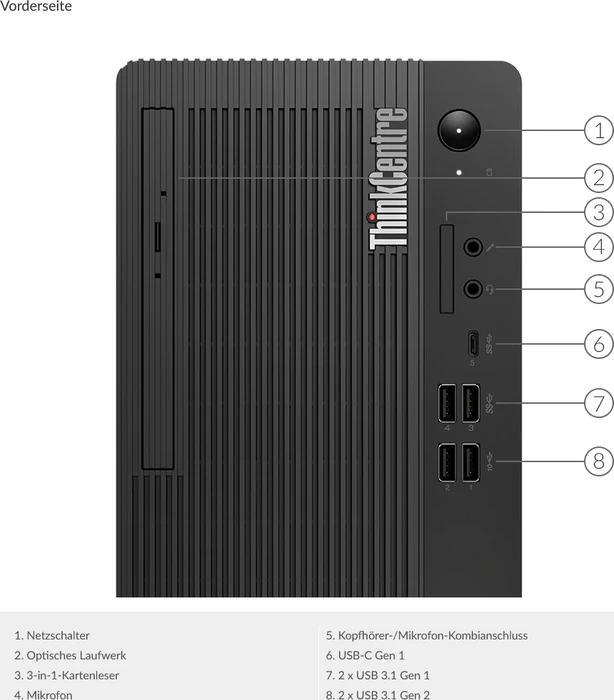 Lenovo ThinkCentre M70t Tower, Raven Black, Core i5-10400, 8GB RAM, 256GB SSD, DE