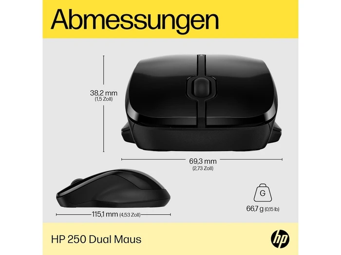 HP 250 Dual Mode Wireless Mouse, schwarz, USB/Bluetooth