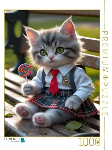 Calvendo Kleine Schulkatze mit Lolli - niedliches Katzenbild mit Schuluniform