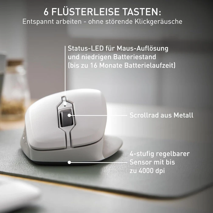 Cherry MSW Stream Mouse Comfort Wireless, weiß, USB